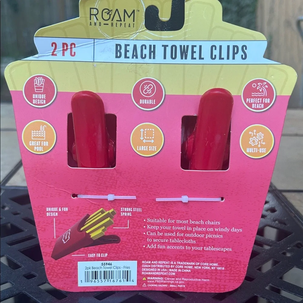 Set of 2 Beach Towel Clips FRIES design